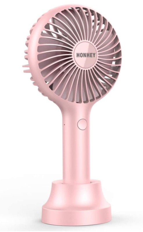 Photo 1 of HonHey Handheld Fan Portable, Mini Hand Held Fan with USB Rechargeable Battery, 3 Speed Personal Desk Table Fan with Base, 8-12 Hours Operated Small Makeup Eyelash Fan for Women Girls Kids Outdoor