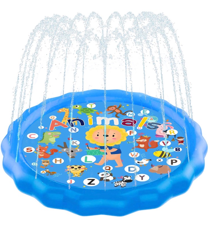 Photo 1 of Kidcia Splash Pad, 68” Sprinkler for Kids & Toddlers, Kids Sprinkler Pool for Outdoor Summer Game & Party, Wading Pool for Learning-A-Z Alphabet & Animals Educational Design