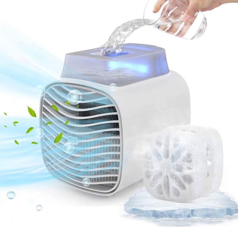 Photo 1 of Portable Rechargeable Portable Air Conditioner - USB Led Light Portable AC Unit with 2 Ice Crystal Box & 465 ML Water Tank & 3 Wind Speeds Personal Air Conditioner for Home, Small Room, Office