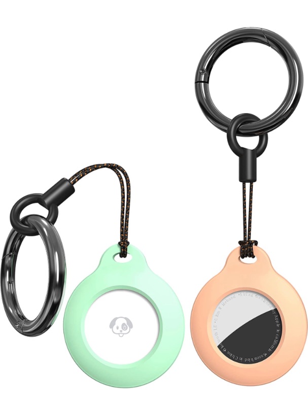 Photo 1 of Auyuiiy 2-Pack Case for Airtag Keychain Air tag Holder Silicone Cover Bumper Case (Pink/Green) 2 packs