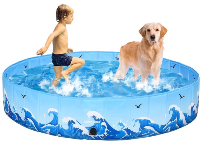 Photo 1 of EXPAWLORER Foldable Dog Swimming Pool - Collapsible PVC Pet Bathing Tub with Sea Spray Pattern, Portable Pool for Dogs Cats Kids, Large/Extra Larg