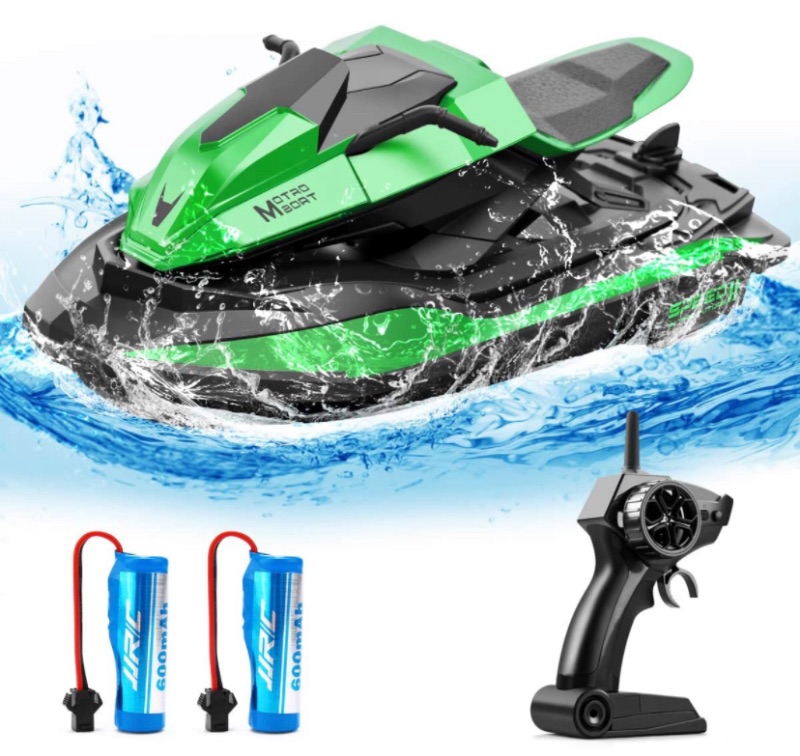 Photo 1 of 40 Mins Remote Control Boats Motorcycle for Pools and Lakes, JJRC 2.4GHz Racing Speedboat for Kids and Adults with Double Power, Low Battery Reminder, 2 Batteries RC Boat Toy(Green)