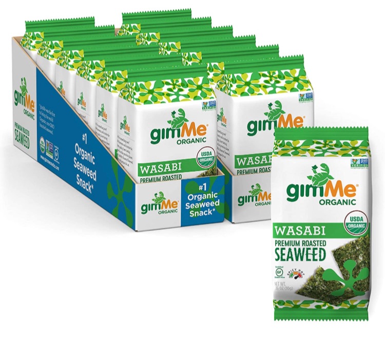 Photo 1 of gimMe Organic Roasted Seaweed Sheets - Wasabi - 12 Count Sharing Size - Keto, Vegan, Gluten Free - Great Source of Iodine and Omega 3’s - Healthy On-The-Go Snack for Kids & Adults