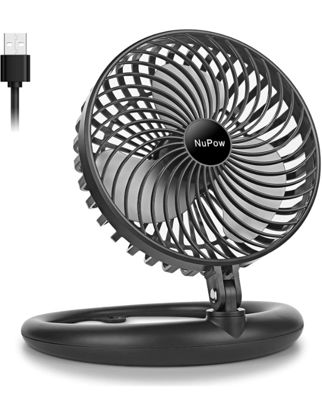 Photo 1 of NuPow Desk Fan 8-Inch Quiet Small Table Fan, USB Powered Portable Foldaway Fan Adjustable 540-degree Angle, 3 Speed, Wall Mount, Mini Room Personal Fan for Home Bedroom Office, 5ft Cable (Black)