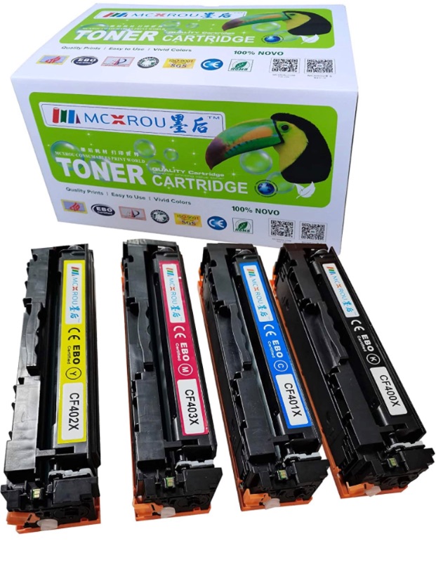 Photo 1 of MCXROU MC-CF400X Compatible Toner Cartridge Replacement for CF400X CF401X CF402X CF403X 201X 201A 4 Pack for Color Pro M252dw, M252n, Color Pro MFP M274n, M277c6, M277dw, M277n