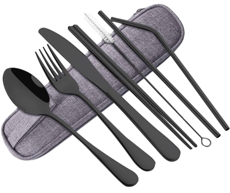 Photo 1 of Cliusnra Stainless Steel Flatware Set: 8 Pieces Black Forged Silverware Kitchen Everyday Heavy Satin Master Cuisine Fine Dinner Basic Dinnerware Forks Spoon Knives