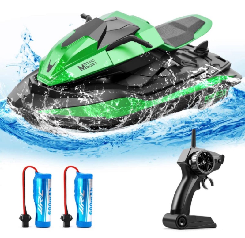 Photo 1 of 40 Mins Remote Control Boats Motorcycle for Pools and Lakes, JJRC 2.4GHz Racing Speedboat for Kids and Adults with Double Power, Low Battery Reminder, 2 Batteries RC Boat Toy(Green)