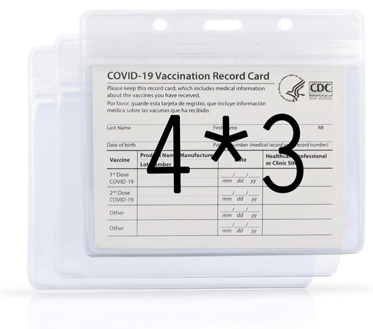 Photo 1 of 5 Pack ID Card Badge Holder, 4 X 3 Inches Card Protector, Immunization Card Holder, Clear Vinyl Plastic Sleeve with Waterproof Type Resealable Zip 4 packs 

3 Pack CDC Vaccination Card Protector 4X3 in Immunization Record Vaccine Card Holder Horizontal Ba