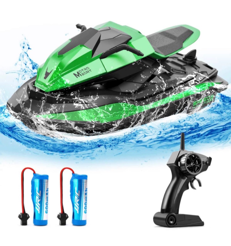 Photo 1 of 40 Mins Remote Control Boats Motorcycle for Pools and Lakes, JJRC 2.4GHz Racing Speedboat for Kids and Adults with Double Power, Low Battery Reminder, 2 Batteries RC Boat Toy(Green)