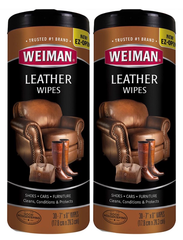 Photo 1 of Weiman Leather Wipes - 2 Pack - Clean Condition UV Protection Help Prevent Cracking or Fading of Leather Couches, Car Seats, Shoes, Purses
