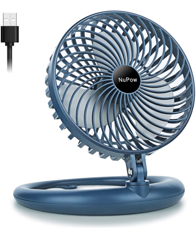 Photo 1 of NuPow Desk Fan 8-Inch Quiet Small Table Fan, USB Powered Portable Foldaway Fan Adjustable 540-degree Angle, 3 Speed, Wall Mount, Mini Room Personal Fan for Home Bedroom Office, 5ft Cable (Blue)