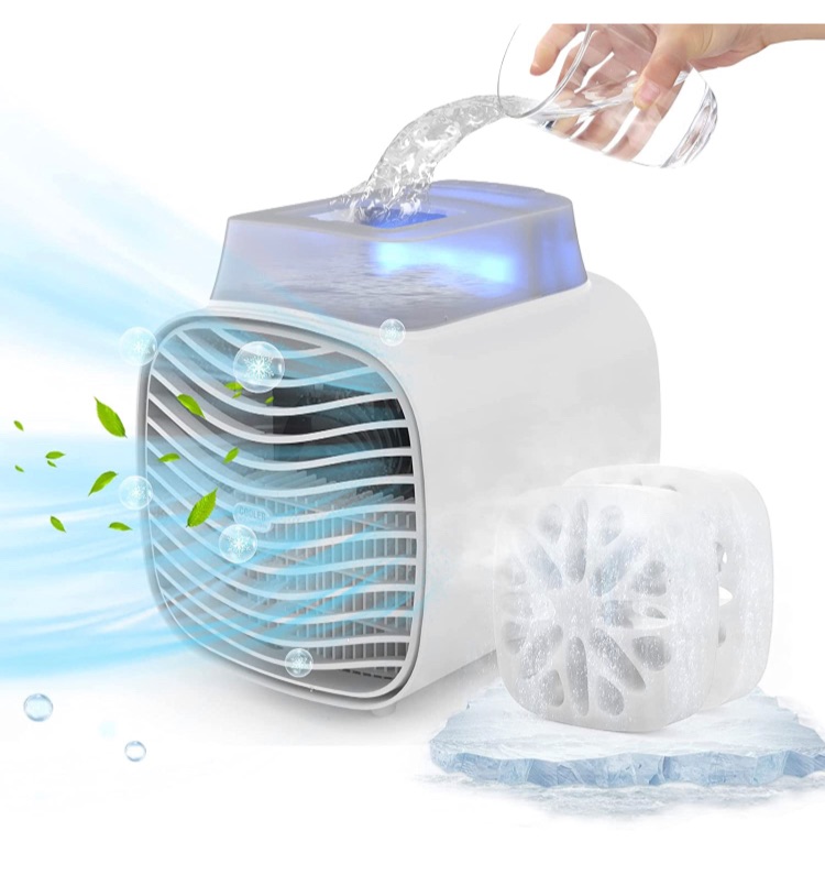 Photo 1 of Portable Rechargeable Portable Air Conditioner - USB Led Light Portable AC Unit with 2 Ice Crystal Box & 465 ML Water Tank & 3 Wind Speeds Personal Air Conditioner for Home, Small Room, Office