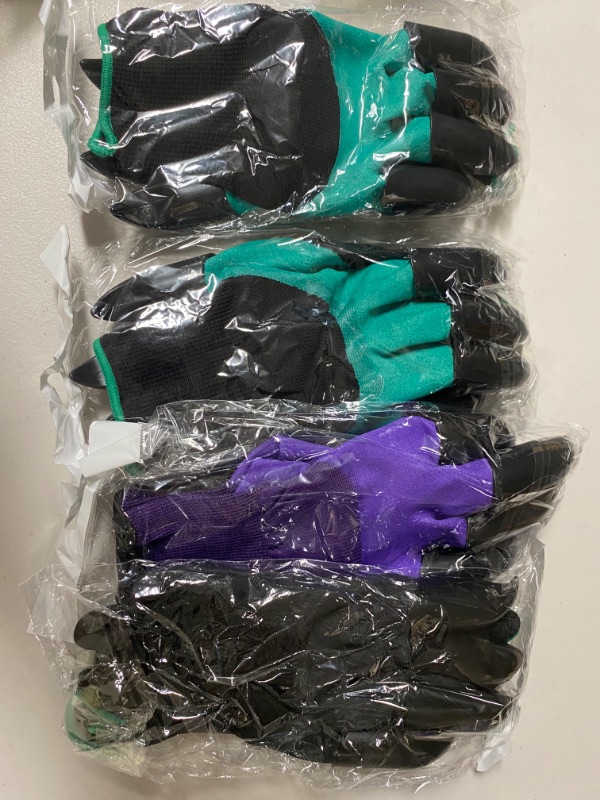 Photo 1 of 4 Pairs Garden Gloves With Fingertips Claws,Best Gift For Gardener, 4 pairs Working Gloves With Double Claws,For Digging and Planting,Breathable. (purple green and black