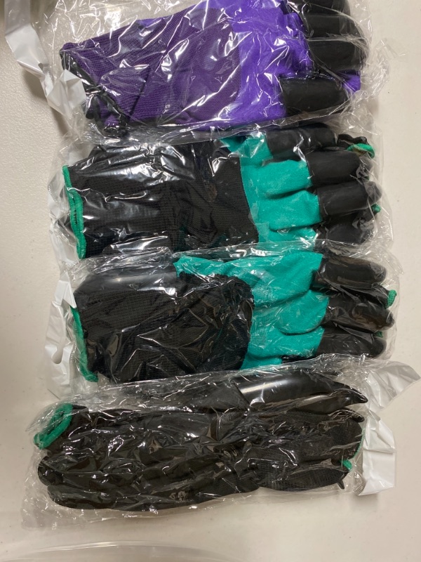 Photo 1 of 4 Pairs Garden Gloves With Fingertips Claws,Best Gift For Gardener, 4 pairs Working Gloves With Double Claws,For Digging and Planting,Breathable. (purple green and black