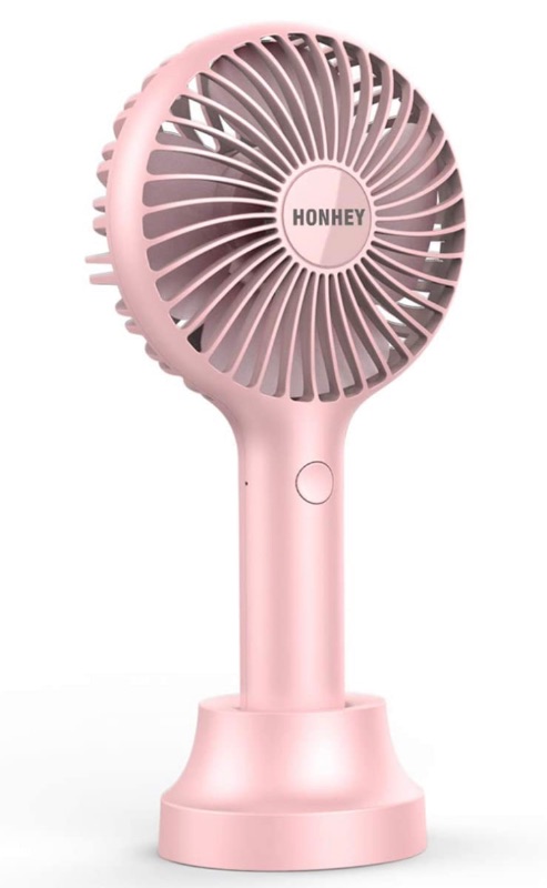 Photo 1 of HonHey Handheld Fan Portable, Mini Hand Held Fan with USB Rechargeable Battery, 3 Speed Personal Desk Table Fan with Base, 8-12 Hours Operated Small Makeup Eyelash Fan for Women Girls Kids Outdoor