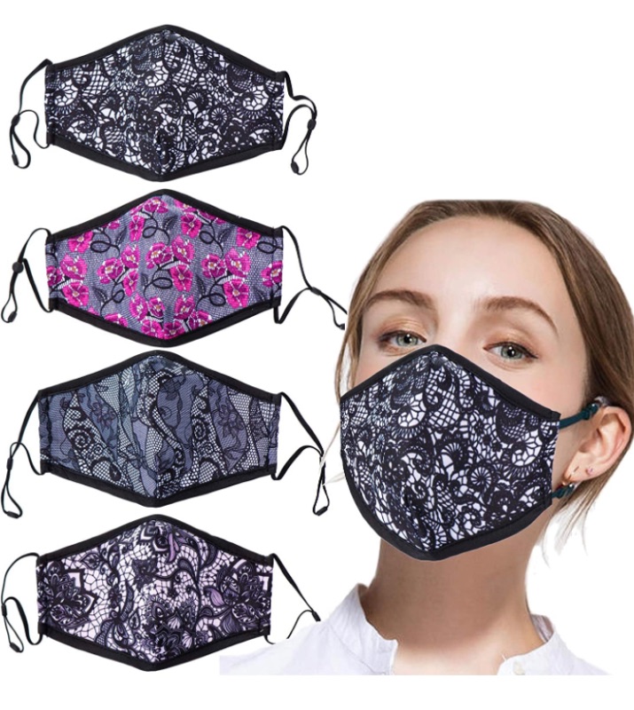 Photo 1 of 4pcs Adult Face Mask for Women Men Sports Flower Print Cotton Cartoon Breathing Mask
