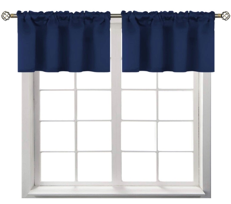 Photo 1 of BGment Rod Pocket Valances for Kitchen- Thermal Insulated Room Darkening Tier Valance Curtain for Dinning Room, 42 x 18 Inch, 2 Panels, Navy Blue