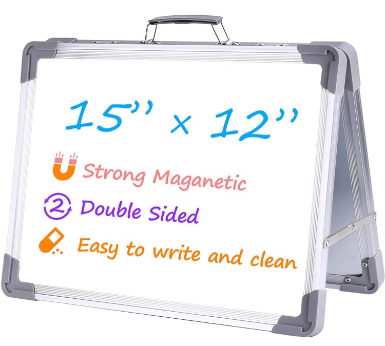 Photo 1 of CASEKEY White Board School Supplies Dry Erase Boards,Foldable Double Sided on Tabletop with Holder for Students Kids,Durable Portable Small Magnetic Board for Home School Office Supplies,15"x12"