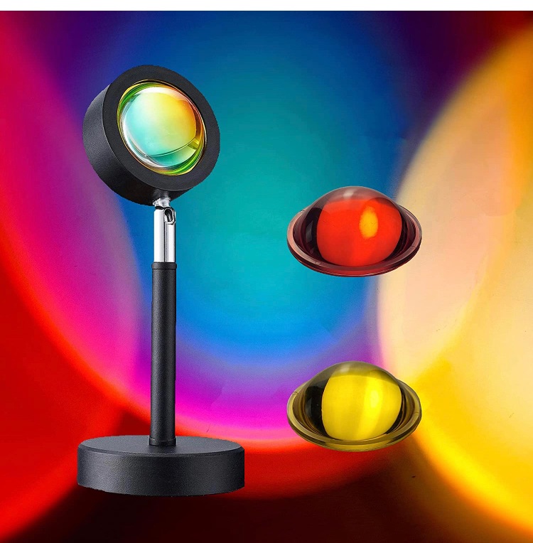 Photo 1 of Sunset Lamp with Sunset Red and Rainbow Color Lens,180 Degree Rotation Suset Projection Lamp, Romantic Aesthetic Decor for Living Room and Bedroom