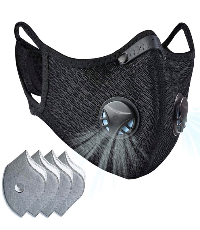 Photo 1 of Besungo Reusable Dust Mask Sports Face Mask with Filter, Men's and Women's Universal Masks, Suitable for Woodworking, Outdoor Activities (Black with Logo, 1 Mask + 4 Filters Included)