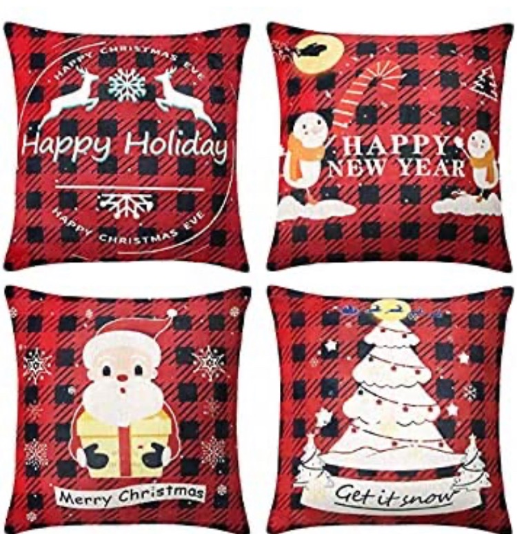 Photo 1 of ck Plaid Pillow Covers for Farmhouse Decoration Linen Pillow case Holiday Rustic Square Cushion Cover for Sofa Couch Throw Pillow Covers 4 Sets