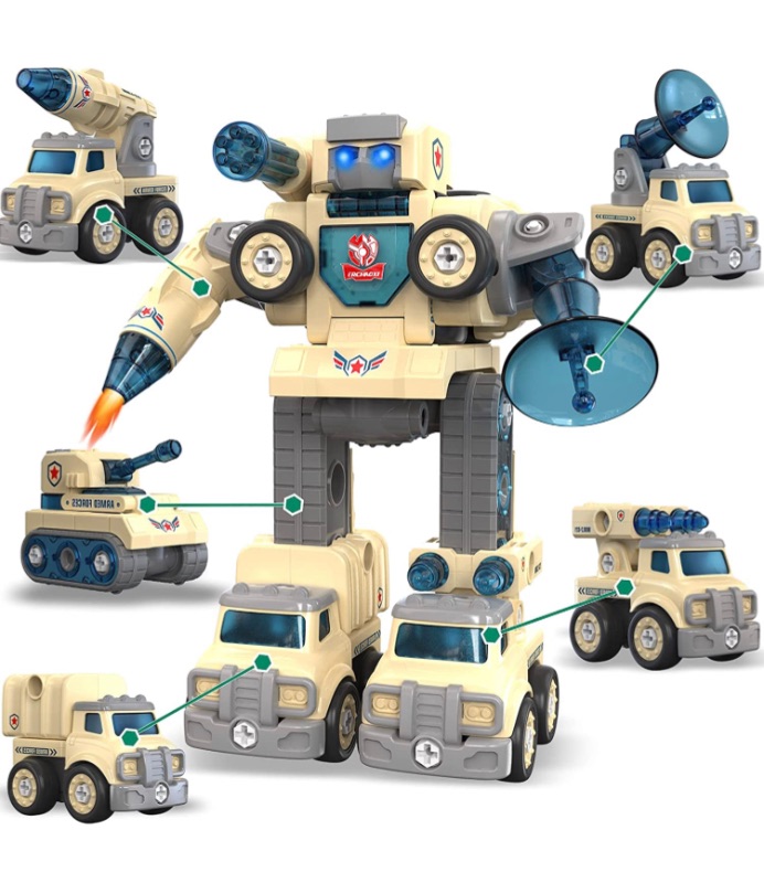 Photo 1 of Car Toys Take Apart Robot with DIY 5 in 1 Peace Defender Military,Special Vehicles Transform into Robot,STEM Disassemble Mecha,Great Gift for Kids, Boys & Girls