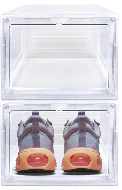 Photo 1 of 2 Pk Shoe Box, Clear Plastic Stackable Shoe Organizer Bins