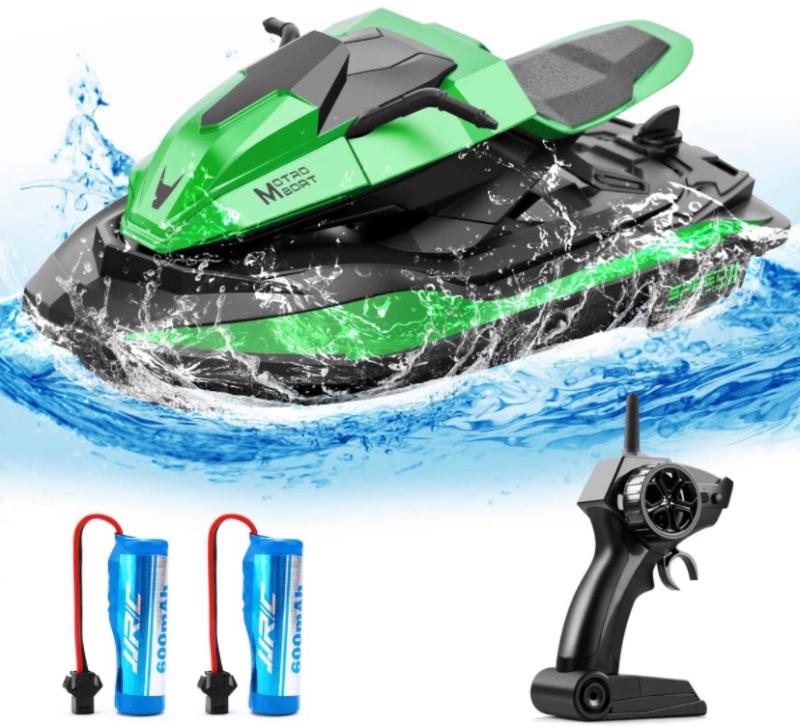 Photo 1 of 40 Mins Remote Control Boats Motorcycle for Pools and Lakes, JJRC 2.4GHz Racing Speedboat for Kids and Adults with Double Power, Low Battery Reminder, 2 Batteries RC Boat Toy(Green)