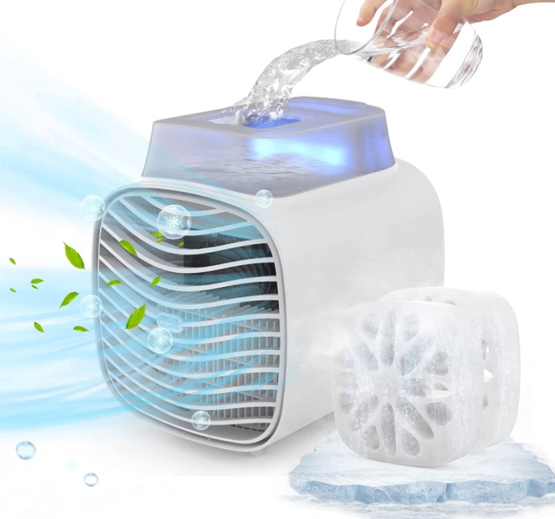 Photo 1 of Portable Rechargeable Portable Air Conditioner - USB Led Light Portable AC Unit with 2 Ice Crystal Box & 465 ML Water Tank & 3 Wind Speeds Personal Air Conditioner for Home, Small Room, Office