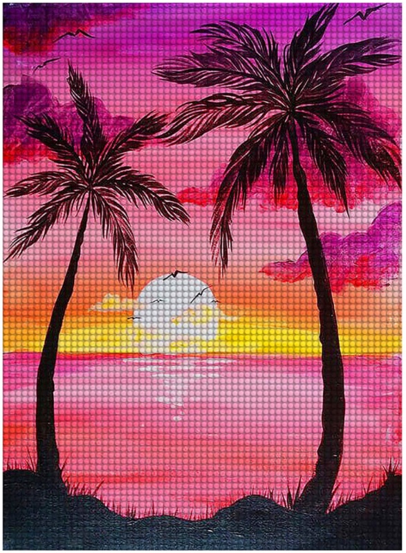 Photo 1 of 5d Diamond Painting Kits DIY Full Drill Rhinestone Diamond Pictures for Home Wall Decor (Coconut Tree Diamond Painting Set)