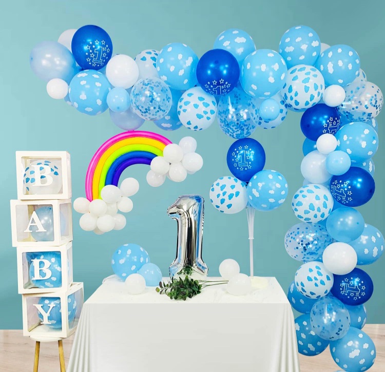 Photo 1 of 1st Birthday Decorations for Boys 102 PCS, Blue Happy Birthday Balloons Garland Arch Kit Number 1 Silver Foil Mylar Balloon, Colorful Long Balloons for Rainbow Party By SWEETSMILE