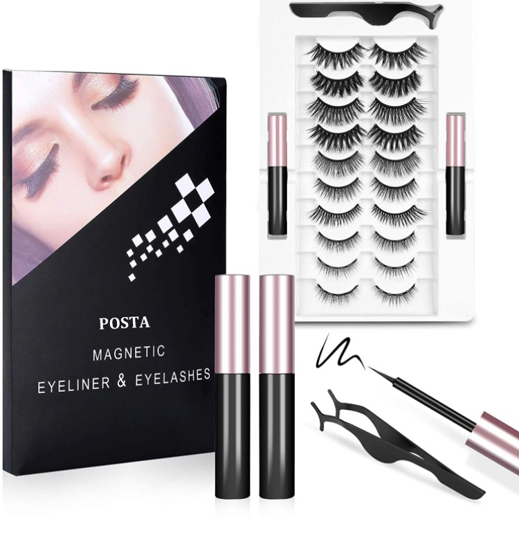 Photo 1 of 10 Pairs Eyelashes, POSTA Magnetic Eyelashes 2pcs Eyeliner, 3D False Eyelashes, With Tweezers, Magnetic Eyeliner and Magnetic Eyelash Kit for Women