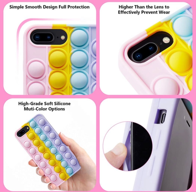 Photo 2 of CANOTWAIT Pop It Fidget Toys Phone Case for iPhone 8 Plus/iPhone 7 Plus/iPhone 6s Plus, Stress Relief Anti-Anxiety Push Pop Bubble Silicone Rubber Phone Protective Shell for Kids & Adults,A6