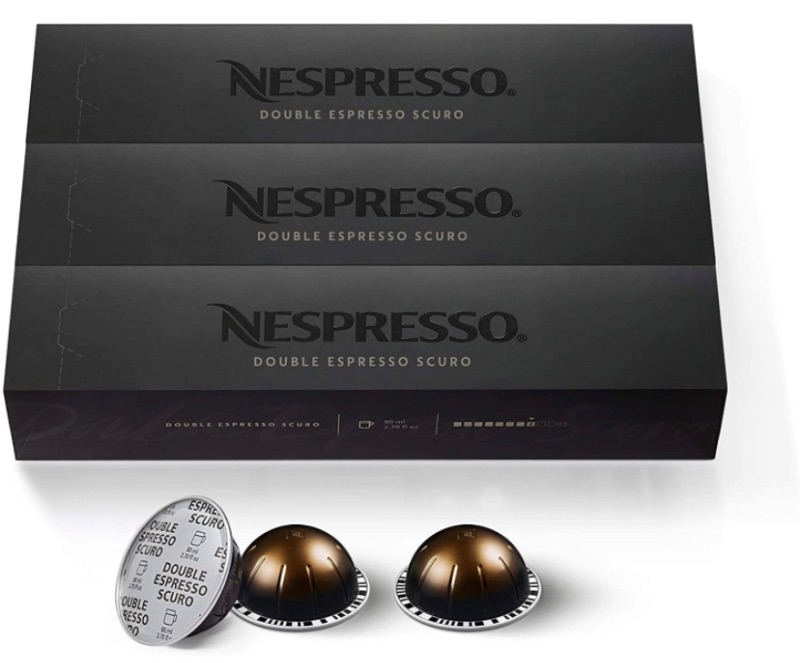 Photo 1 of Nespresso Capsules VertuoLine, Double Espresso Scuro, Dark Roast Espresso Coffee, 30 Count Coffee Pods, Brews 2.7 Ounce. Exp 07/31/2021