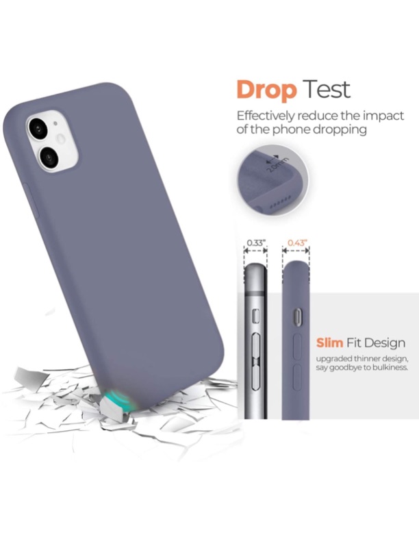 Photo 3 of BEBEN Liquid Silicone Case Compatible with iPhone 11 Case, Gel Rubber Full Body Protection Shockproof Cover Case Drop Protection Case for Apple iPhone 11 6.1 inch (Gray)