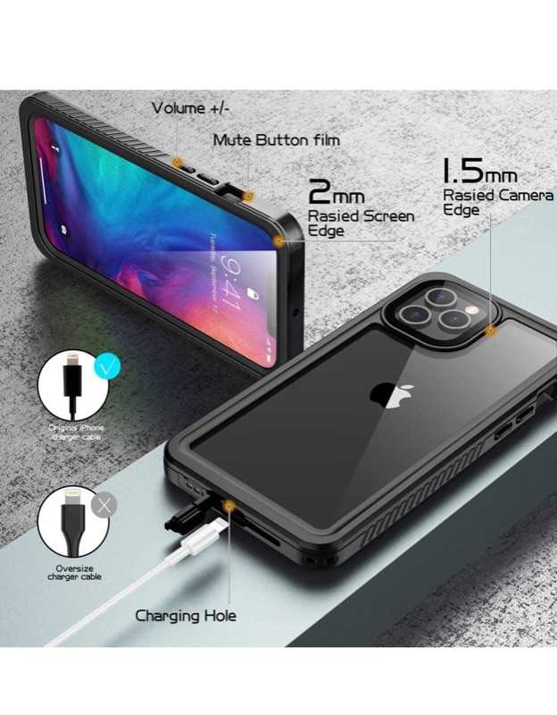 Photo 2 of ERUN Compatible With iPhone 12 Pro Waterproof Case,Compatible With iPhone 12 Pro Case (6.1 inch),Fully Sealed IP68 Waterproof Clear Back Shockproof Dirtproof.