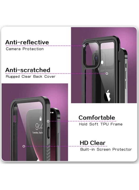 Photo 3 of ERUN Compatible With iPhone 12 Pro Waterproof Case,Compatible With iPhone 12 Pro Case (6.1 inch),Fully Sealed IP68 Waterproof Clear Back Shockproof Dirtproof.