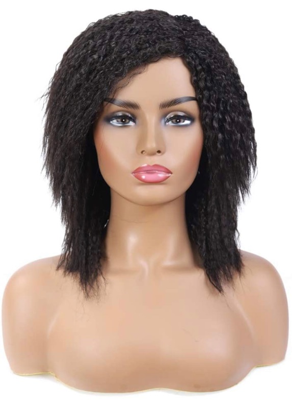 Photo 1 of Afro Curly Hair Wig For Black Women Medium Long Black Wavy Wigs Natural Looking Heat Resistant Synthetic Hair Full Wigs (16inch, 4)