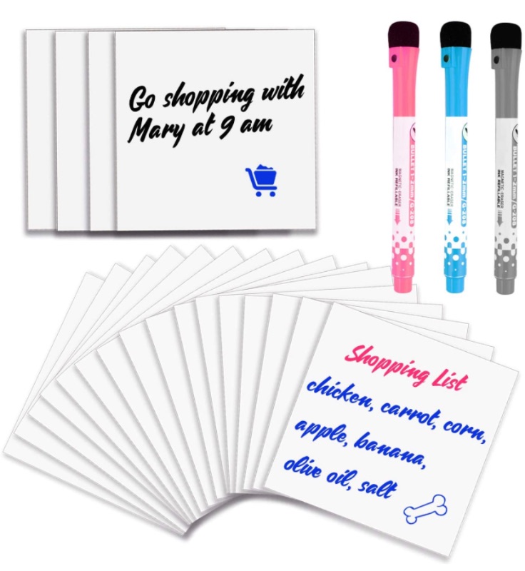 Photo 1 of MyLifeUNIT Dry Erase Sticky Notes, Reusable Magnetic Whiteboard Stickers with Pens (4 inch Square, 20 Ct) 2 pack