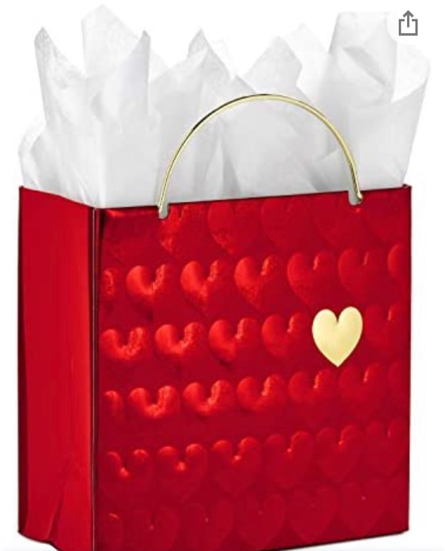 Photo 1 of  Hallmark Signature 6" Small Valentine's Day Gift Bag with Tissue Paper (Red Hearts, Gold Handle) 2 bags 