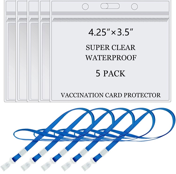 Photo 1 of 3 Pack 4x3 Vaccination Card Protector CDC Immunization Record Vaccine Card Holder with Lanyard 3x4 Horizontal ID Badge Holder,Clear Plastic Sleeve Cover Waterproof Resealable Zip (3) 2 packs 

5 Pack CDC Vaccination Card Protector with Lanyard - 4.25 X 3.