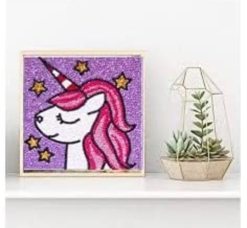 Photo 3 of Boho Town 5D Diamond Painting Kit for Kids with Wooden Frame (6 x 6 inches), Full Drill Painting by Number Kits Arts and Crafts Set Home Wall Decoration for Kids and Adults (Unique Unicorn)