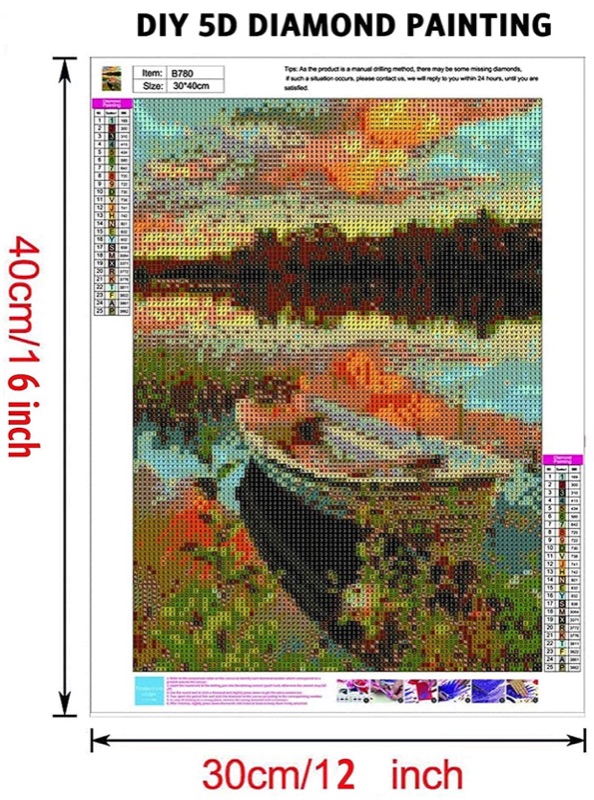 Photo 1 of DIY 5D Diamond Painting Kits for Adults, Colorful Diamond Painting Kits, DIY Round Diamond Rhinestone Painting Kits Pictures Arts Craft for Home Wall Decor Gift, Lakeside Boat - 12X16 inch