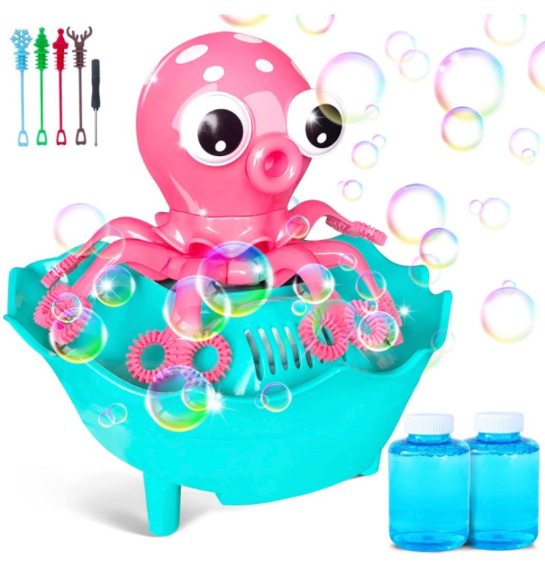 Photo 1 of Bubble Machine Automatic Bubble Blower, Bubble Toys Gifts for Kids Toddlers, Auto Bubble Maker 1000+ Bubbles/min with 2 Bubble Solutions & 4 Bubble Wands for Outdoor Indoor Parties Birthday Wedding