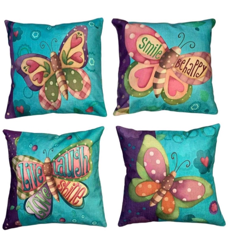 Photo 1 of Butterfly Throw Pillow Covers Cushion Cases for Sofa Couch Home Decor 18 X 18 Inches Cotton Linen Set of 4