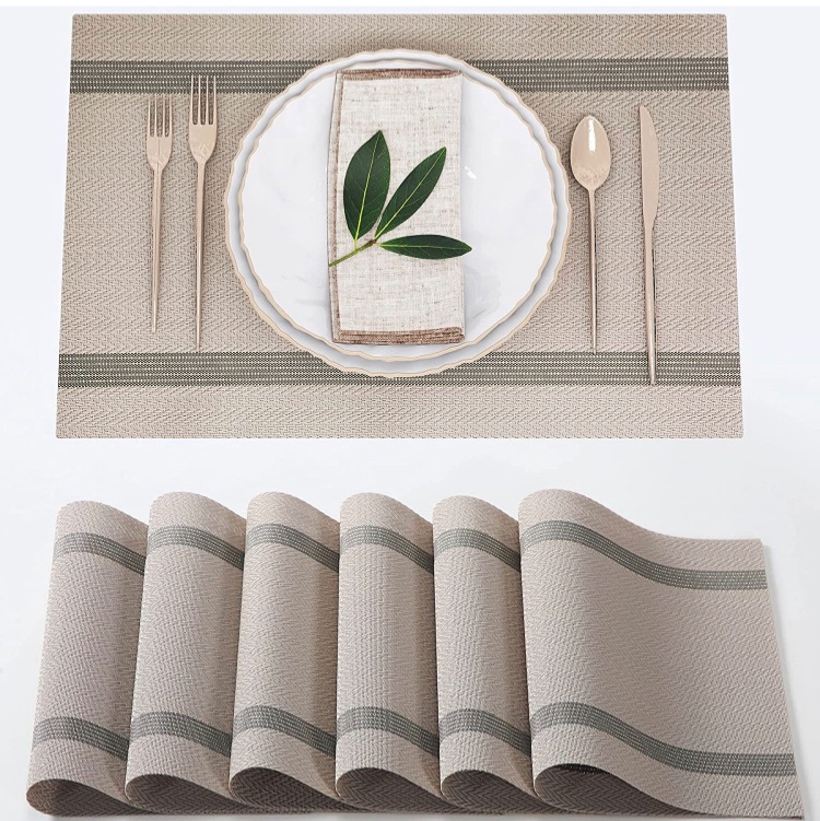 Photo 1 of 1Easylife Woven Vinyl, Mats for Dining Table, Rectangular Dining Placemats Set of 6, PVC Heat and Cold Insulation Non-Slip Utensil Mats, Washable Mats for Kitchen Restaurant Party(Khaki)