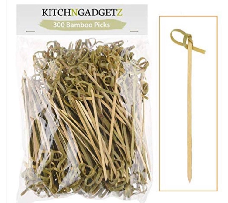 Photo 1 of Bamboo Cocktail Picks - 300 Pack - 4.1 inch - With Looped Knot - Great for Cocktail Party or Barbeque Snacks, Club Sandwiches, etc. - Natural Bamboo - Keeps Ingredients Pinned Together - Stylish 2 packs 