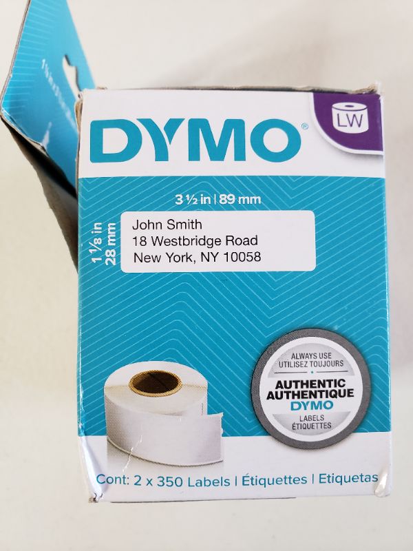 Photo 2 of DYMO 30252 LW Mailing Address Labels for LabelWriter Label Printers, White, 1-1/8'' x 3-1/2'', 2 rolls of 350
