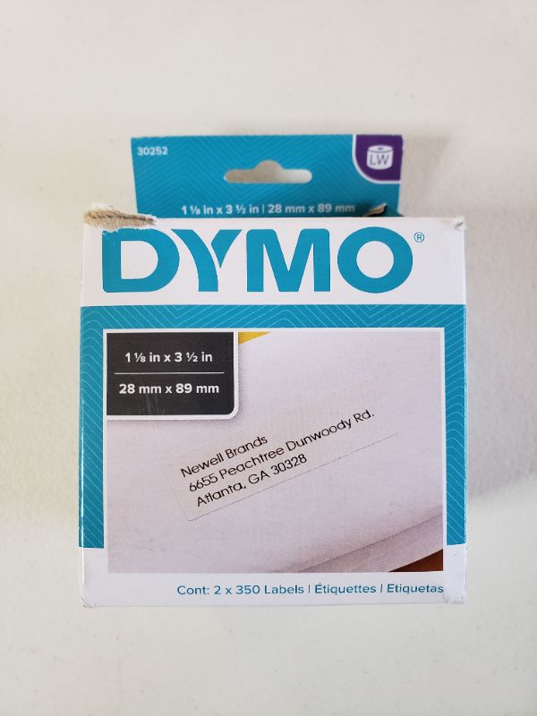 Photo 1 of DYMO 30252 LW Mailing Address Labels for LabelWriter Label Printers, White, 1-1/8'' x 3-1/2'', 2 rolls of 350
