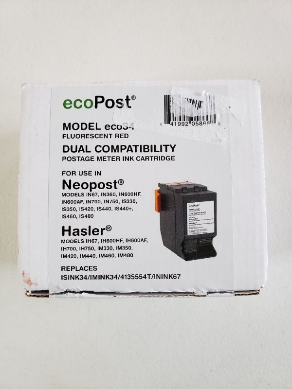 Photo 2 of ecoPost Brand Replacement Postage Meter Cartridge for Quadient Hasler ISINK34, IMINK34, 4135554T, ININK67 | Red
